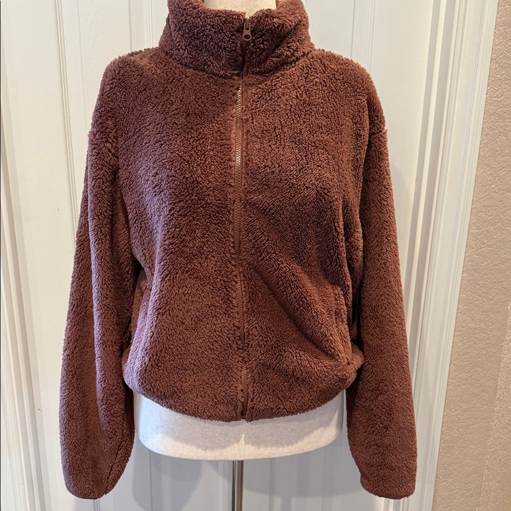 NWOT Old Navy Plush Teddy Zip Front Jacket - Chocolate Brown Size MT